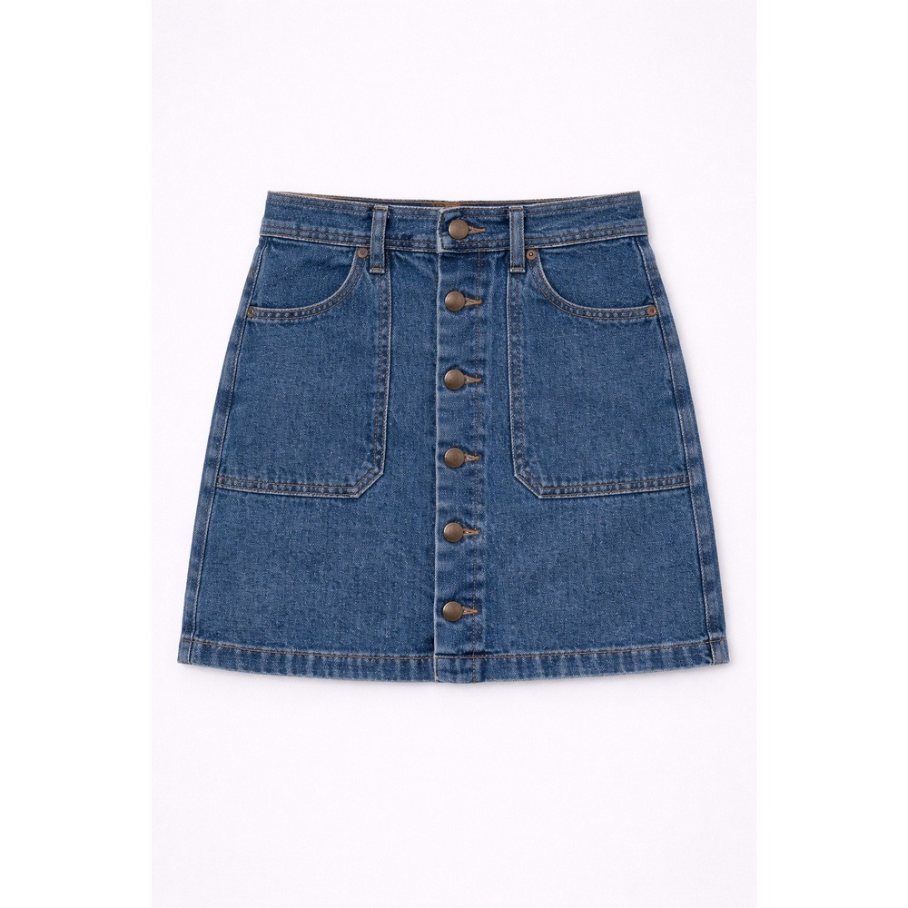 Denim Mini Skirt Size S Blue Button Front High Waisted A-Line Stretch Jean Skirt